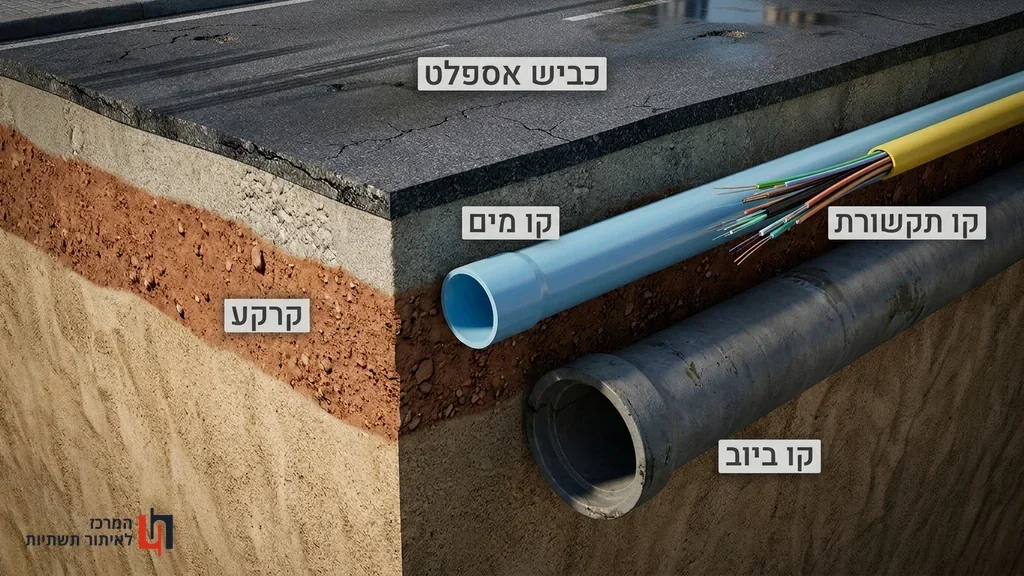 אחרי ציטוט ההדגשה על שילוב מערכות מים עם תשתיות ביוב ותקשורת. מיפוי משולב של תשתיות מים, ביוב ותקשורת בתת הקרקע